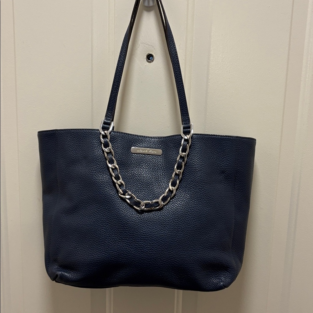 Michael Kors Dark Blue Leather Bag 12 across 10 1/2 down 5 across the bottom